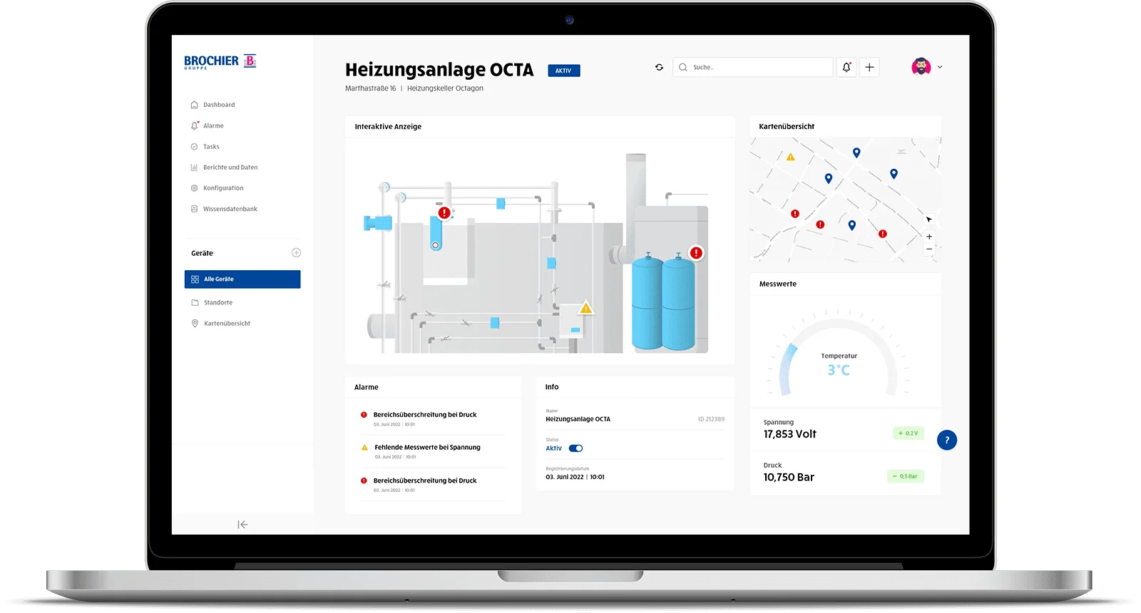 Interaktive Anzeige im BROCHIER IoT-Portal